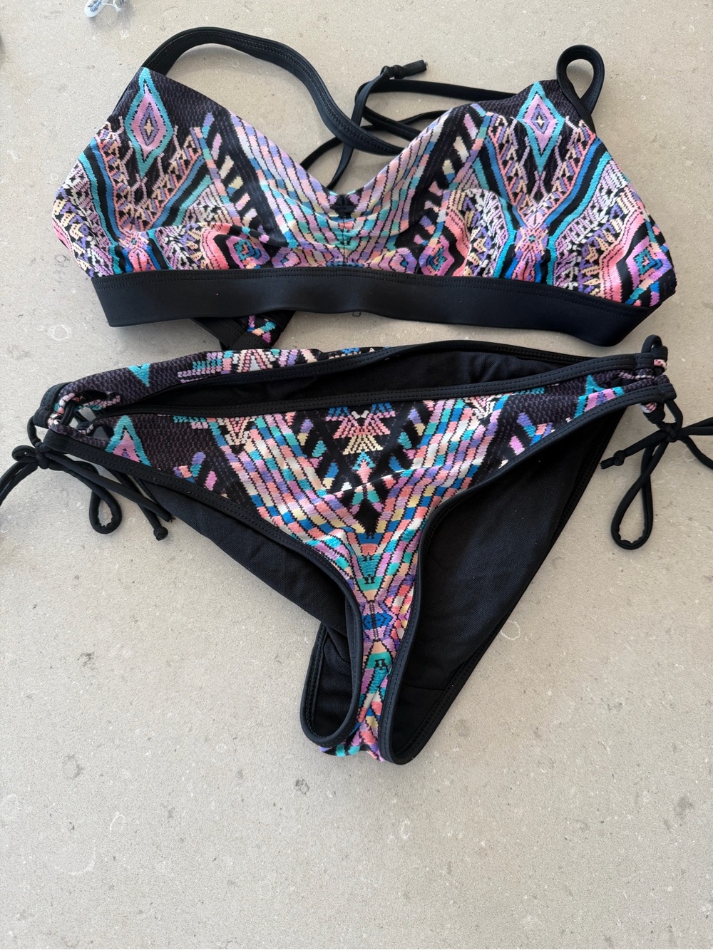 Body Glove Black Bikini Set with Pink & Teal Aztec Print